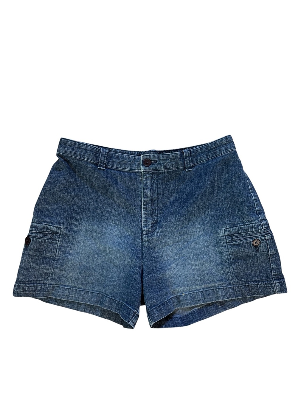 Lee Khakis Blue Denim High Waist Cargo Shorts Size 12